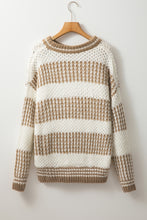 Brown Stripe Drop Shoulder Round Neck Loose Sweater