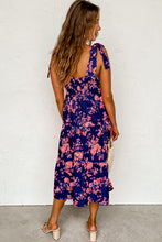 Blue Tie Shoulder Straps Tiered Floral Dress