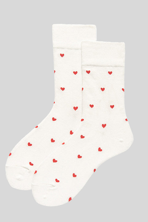 White Valentines Heart Pattern Cotton Socks