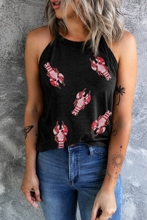 Black Sequin Crawfish Casual Tank Top