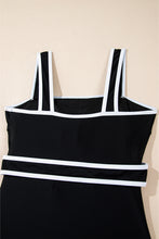 Black Colorblock Edge Belted One Piece Swimsuit