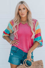 Stripe Color Block Bubble Sleeve Top