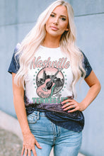 Black Nashville Music City TENNESS Graphic Bleached T Shirt