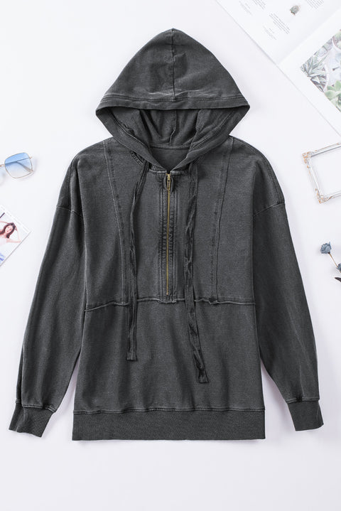 Zipped Front Stitching Hooded Sweatshirt