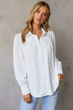 Solid Color Button Up Puff Sleeve Blouse