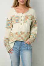 Multicolor Space Dye Henley Knit Sweater