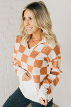 Gold Flame Checkered Split Neck Contrast Kangaroo Pocket Hooded Sweater