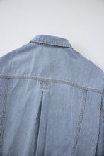 Sky Blue Stripe Washed Oversize Pocketed Denim Jacket