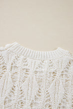 White Cut Out Crochet Crew Neck Loose Fit Sweater