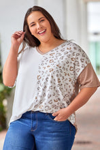 Plus Size Leopard Patchwork Short Sleeve Top