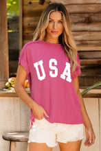 Rose Red Textured USA Graphic T Shirt