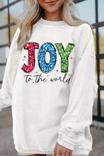 White JOY to the world Ribbed Crewneck Pullover Sweatshirt