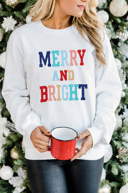 Sudadera blanca con estampado de costuras MERRY AND BRIGHT