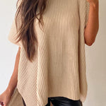 Apricot Short Sleeve Side Slit Oversized Sweater