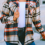 Khaki Geometric Plaid Print Pocketed Shacket