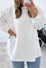 White Cable Textured Loose Plus Size Sweatshirt