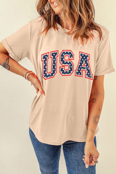 Khaki Starry USA Lettering Independent Day T-shirt