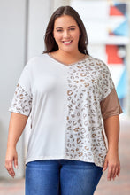 Plus Size Leopard Patchwork Short Sleeve Top