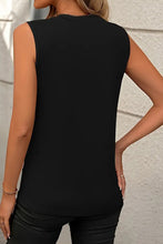 Black Crew Neck Pleated Tank Top