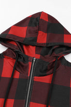 Contrast Buffalo Plaid Zip Pullover Hooded Top