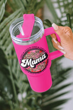 Taza aislante de acero inoxidable con estampado de leopardo Mama con asa de 40 oz