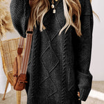 Black Cable Knit Drop Shoulder Loose Fit Sweater Dress