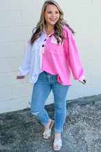 Bonbon Color Block Chest Pockets Half Button Plus Size Sweatshirt