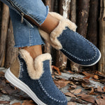 Blue Suede Stitching Patchwork Plush Lined Anklet Boots