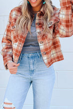 Orange Plaid Button-Up Flap Pocket Jacket