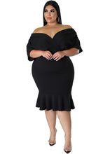 Plus Size Pleated V Neck Ruffle Hem Bodycon Dress