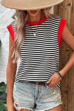 Black Stripe Colorblock Edge Round Neck Tank Top