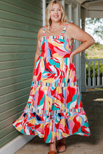 Multicolor Abstract Print Striped Trim Maxi Sundress