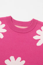 Bright Pink Daisy Flower Crew Neck Long Sleeve Sweater