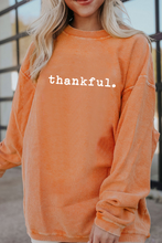 Orange Thankful Ribbed Crew Neck Thanksgiving Sweatshirt