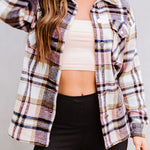 Pink Geometric Plaid Print Pocketed Shacket