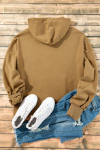 Brown Fleece Lined Half Zipper Kangaroo Pockets Loose Hoodie