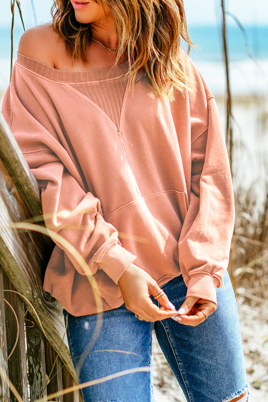 Sudadera con hombros caídos y bolsillo canguro 