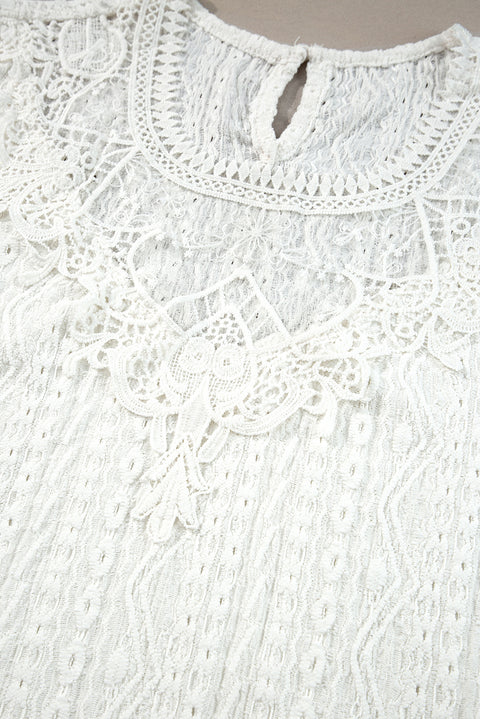 White Guipure Lace Crochet Keyhole Back Tank Top