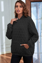 Black Solid Color Quilted Kangaroo Pocket Hoodie