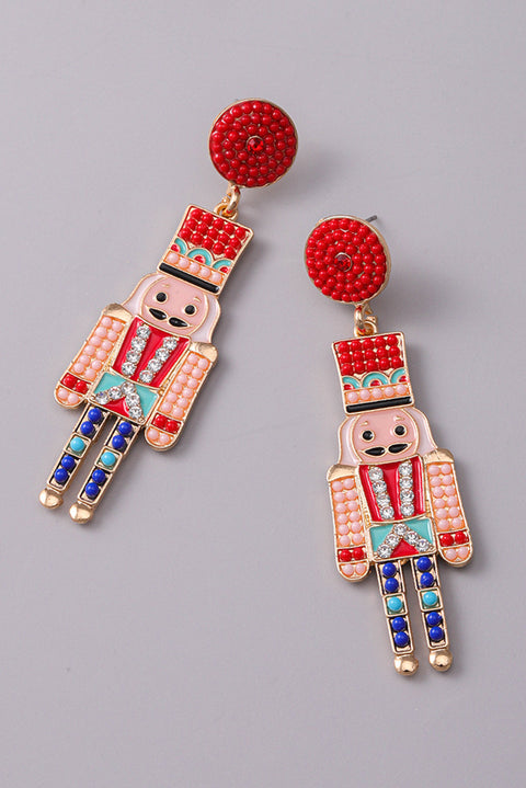 Racing Red Beaded Christmas Nutcracker Earrings