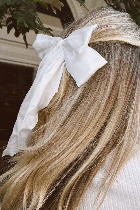 White Oversized Ribbon Bowknot Satin Hair Clip