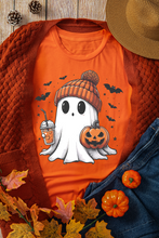 Orange Cute Ghost Pumpkin Face Printed Halloween T Shirt