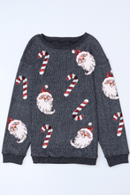 Gray Father Christmas Candy Cane Sequin Patched Baggy Sweatshirt