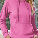 Bonbon Solid Color Fleece Lined Drawstring Hoodie with Pocket