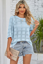 Myosotis Eyelet Checker Knit Half Sleeve Top