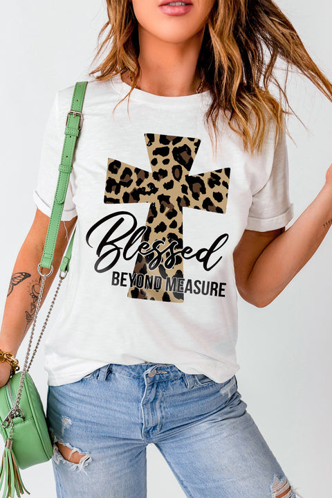 Caqui Camiseta gráfica de manga corta con estampado de leopardo AMEN