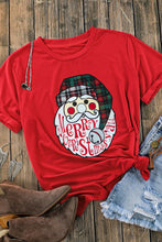 Camiseta navideña con cuello redondo y gráfico de Papá Noel rojo