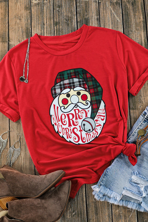 Camiseta navideña con cuello redondo y gráfico de Papá Noel rojo