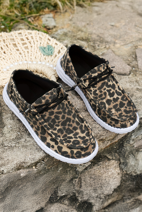 Coffee Lace-up Decor Leopard Canvas Shoes