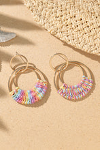 Pink Bohemian Woven Raffia Dangle Earrings